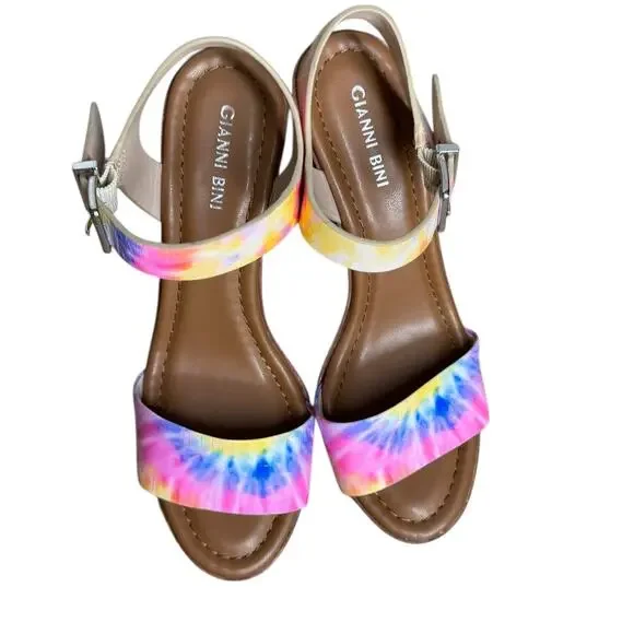 Gianni Bini Tie Dye Platform Chunky Heel Sandals 5” Ankle Strap 8.5 - Picture 4 of 10